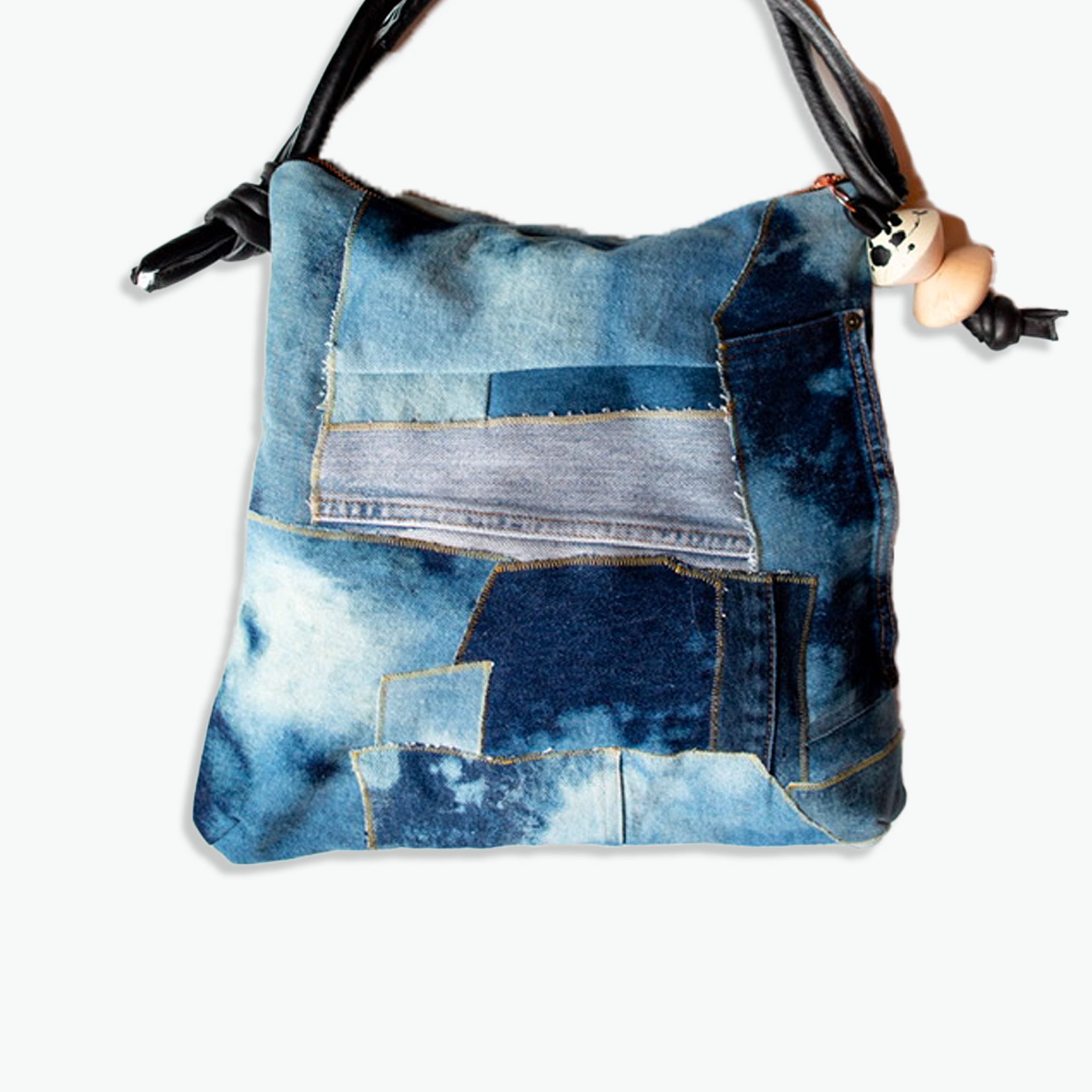 Blue handmade and recycled shoulder bag